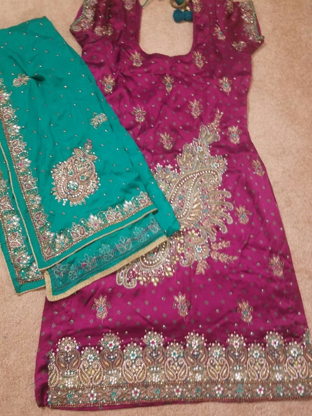 Fuschia and Teal Salwar Kameez
